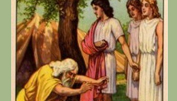 Abraham bows to three angels