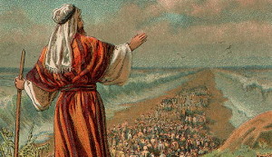 Moses overlooking the Jews going through the Red Sea